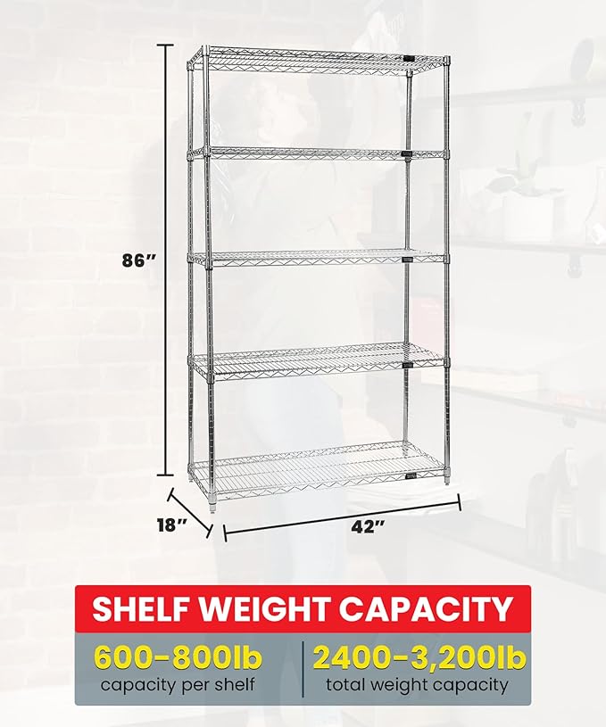 Quantum Storage Systems WR86-1842C-5 Starter Kit Wire Shelves Chrome 5 Shelves 86" H x 42" W x 18" D