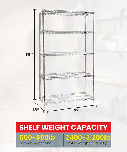 Quantum Storage Systems WR86-1842C-5 Starter Kit Wire Shelves Chrome 5 Shelves 86" H x 42" W x 18" D