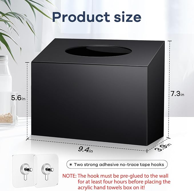 Acrylic Hand Towel Box Cover Compatible with Kleenex Disposable Hand Towels Wall-Mounted Paper Towel Dispenser Suitable for Tabletop, Bathroom, Car, and Office Use Valentine's Day Gifts (Black)