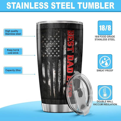 Best Dad Ever Black Travel Mug 20oz, Funny Nutrition Facts Insulated Stainless Steel Tumbler for Father, Husband, Grandpa, Unique Birthday or Father's Day