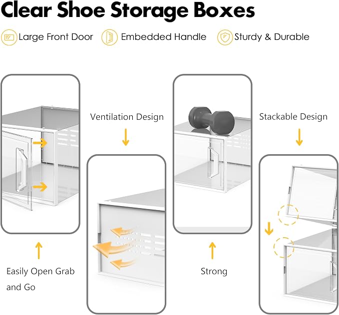 SEE SPRING X-Large Shoe Storage Box Fit Size 11, Clear Plastic Stackable Shoe Organizer for Closet, Space Saving Sneaker Shoe Rack Containers Bins Holders for Entryway, 12 Pack Clear