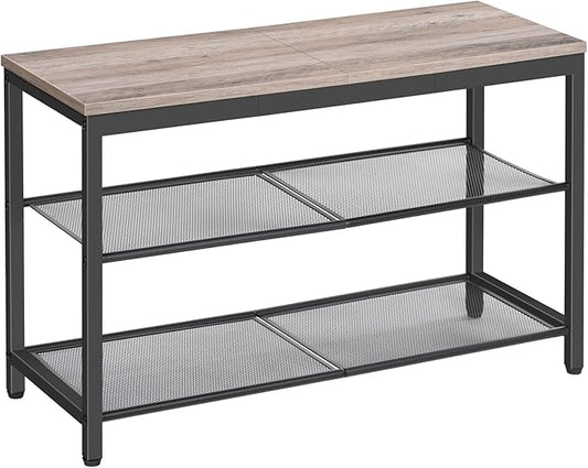 HOOBRO Shoe Bench, 3-Tier Shoe Rack, Industrial Shoe Organizer Storage Bench, 29.5 inches Entry Bench with Mesh Shelves, for Entryway, Living Room, Hallway, Easy Assembly, Greige BG75HX01