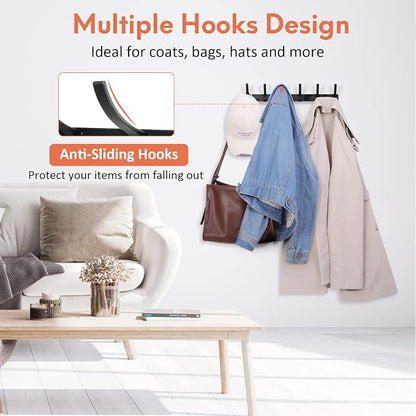 Optish Coat Rack Wall Mount, Coat Hook Wall Mount, Wall Hooks for Hanging, Hat Rack for Walls, Coats Hanger with 12 Hook, Towel Hooks for Bathrooms (1 Pack, Black)