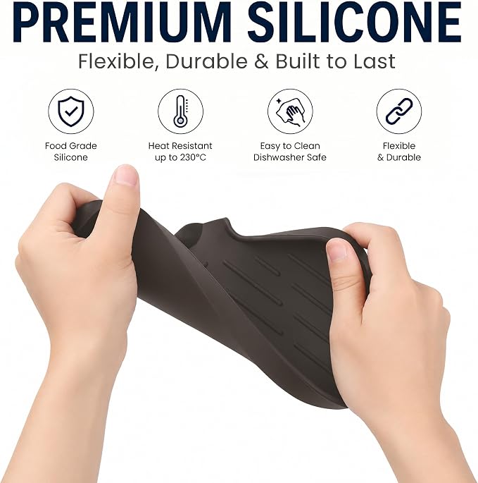 MicoYang Silicone Soap Dish with Drain Spout — Self-Draining Sink Organizer Tray for Bathroom & Kitchen, Sponges, Dispensers & Soap Holder, Non-Slip & Dishwasher Safe, Coffee (Medium, 9.6"×5.3")