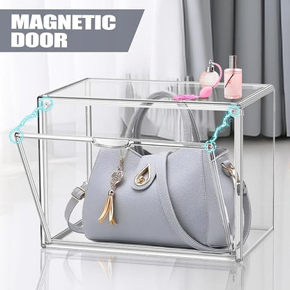 Purse Organizer for Closet 14.1''x 8.6''x10.9 '', 1 Pack Clear Acrylic Display Case for Handbag X-Large Handbag Storage Box with Magnetic Door, Clear Storage Bins for Collectibles, Figurines, Cosmetic