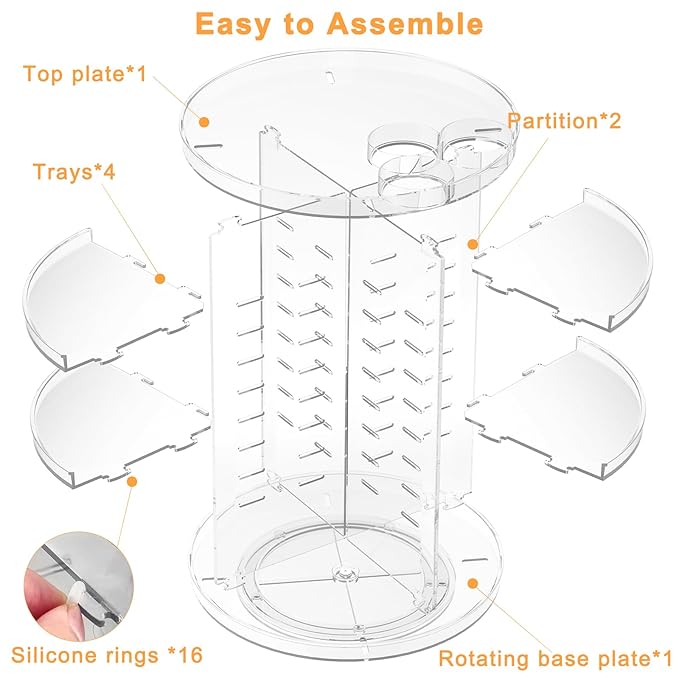 Rotating Makeup Organizer, DIY 8 Adjustable Layers Spinning Skincare Storage, Cosmetic Display Case with Brush Holder and Perfume Tray, Multi-Function Vanity Bathroom Countertop Organizer Clear