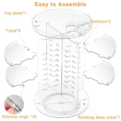 Rotating Makeup Organizer, DIY 8 Adjustable Layers Spinning Skincare Storage, Cosmetic Display Case with Brush Holder and Perfume Tray, Multi-Function Vanity Bathroom Countertop Organizer Clear