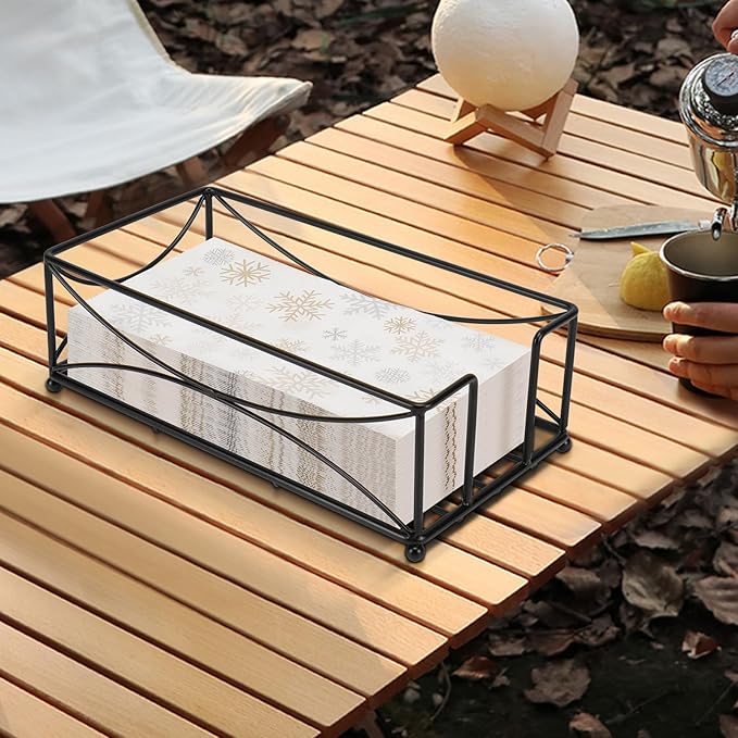 Livabber Guest Napkin Holder, Metal Bathroom Paper Hand Towel Storage Modern Napkin Tray Caddy for Countertop, Table Kitchen, Dinning Room (Black, Metal Base)
