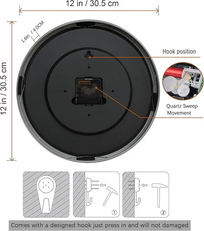 Silent Wall Clock Battery Operated,Modern Metal Wall Clock Decorative for Living Room/Kitchen/Office/Home,12 inch