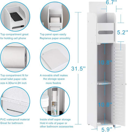 AOJEZOR Toilet Paper Holder Stand: Small Bathroom Storage Cabinet for Small Spaces,White