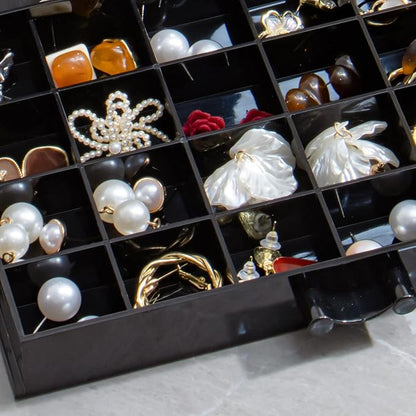YUFONG Earring Storage Box Organizer 3 Drawers Acrylic Jewelry Storage Box Holder Transparent Jewelry Display Stand with 72 Small Compartments Gift for Women Girls (Black)