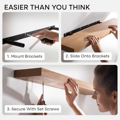Homeforia 30 inch Golden Oak Floating Shelf, High End Solid Real Wood 30inch Small Floating Shelves for Wall Mounted, Oak Wooden 30in Floating Shelves, Heavy Duty Bracket, 30 X 6.5 X 1.75 in, Set of 3
