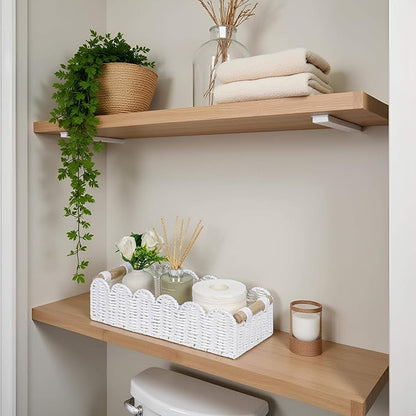 CubesLand Scalloped Edge Decor Basket for Living Room, Home, Bathroom, 2SAME SIZE Paper Rope Basket, Toilet Storage Baskets for Over Toilet Storage Shelf, Cozy Woven Baskets Both Storage&Decor, White