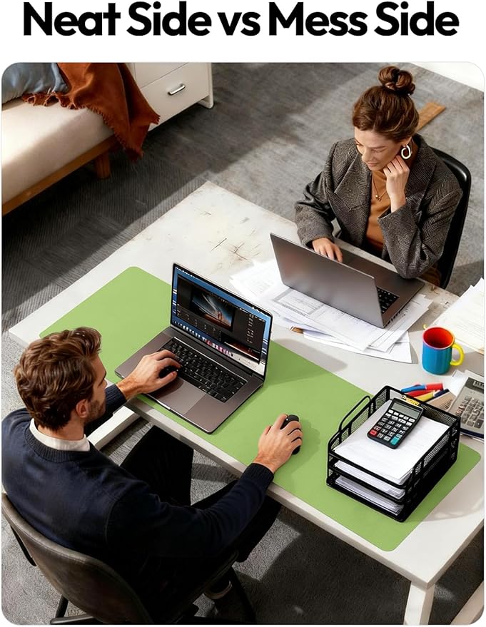 YSAGi Leather Desk Protector, Office Mat, Large Mouse Mat, Non-Slip PU Leather Blotter, Laptop Pad, Waterproof Writing Pad for Office and Home (Leaf Green, 23.6" x 13.8")