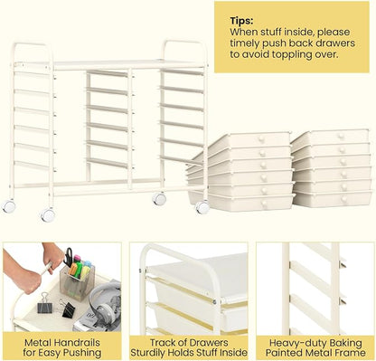 Giantex 12 Drawers Rolling Cart, Mobile Storage Drawer Cart, Classroom Organizer Cart for Office School Supplies Tools Scrapbook Paper Craft Small Printer, Utility Cart on Wheels, White