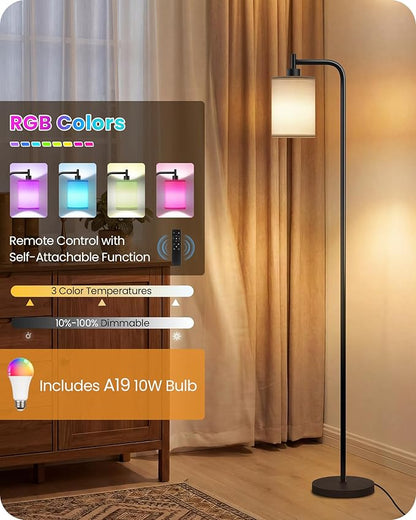 RGB Floor Lamp for Living Room with Remote and Foot Switch, Modern Standing, Dimmable Corner Lamp,10W Bulb 3 Color Temperatures, for Bedroom, Office, Corner, ETL Listed, White RCW19LD05