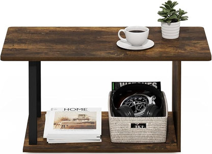 Furinno Basic Coffee Table, 2-Tier Modern Coffee Table with Open Shelf, Easy Assembly Side Table, for Living Room, Bedroom, Home Office, Amber Oak