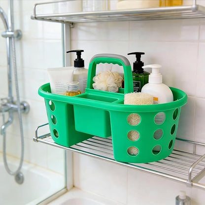 Large Shower Caddy Portable 2PC - Made in USA Plastic Jumbo Size Dorm Storage Candy Tote with Handle Shower Organizer for Bathroom, Pantry, Kitchen, College Dorm, Green