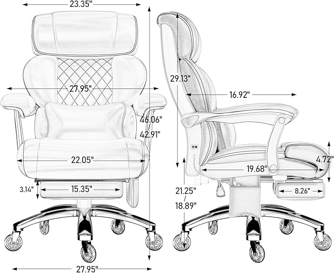 Executive Big and Tall Office Chair with 7.83Hz Schumann Resonance Sleep Aid & Heating Stress Relief Heavy Duty Metal Base Desk Chair, Silent Rubber Wheels, Thick and Wide Cushion, Black