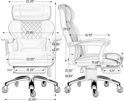 Executive Big and Tall Office Chair with 7.83Hz Schumann Resonance Sleep Aid & Heating Stress Relief Heavy Duty Metal Base Desk Chair, Silent Rubber Wheels, Thick and Wide Cushion, Black