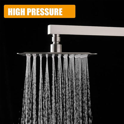 BESy 8 Inch Rain Shower Head, 8" Square Rainfall & High Pressure Stainless Steel Bath Shower Head, 1/16" Ultra Thin, Waterfall Full Body Coverage with Silicone Nozzle, Non Fingerprint Brushed Finish