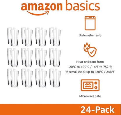 Amazon Basics Admiral Cooler Borosilicate Glass Cup, 14.7 oz, Microwave-Safe, Commercial-grade, 24-Pack, Transparent