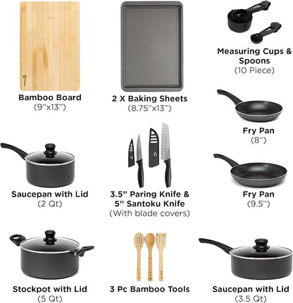Ecolution Easy Clean Ceramic Nonstick Cookware Set, Dishwasher Safe Kitchen Pots and Pans Set, Comfort Grip Handle, Even Heating, and Ultimate Food Release, 26-Piece, Black