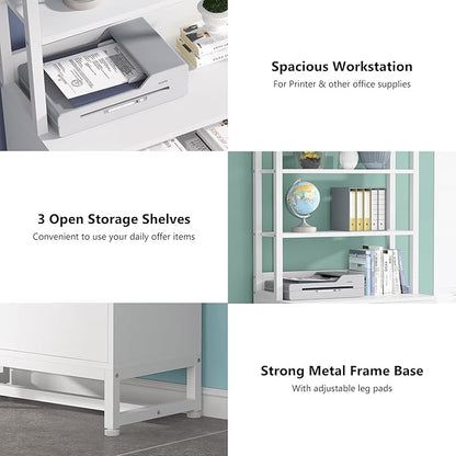 Tribesigns 2 Drawer Vertical File Cabinet with Lock & Bookshelf, Letter Size Large Modern Filing Cabinet Printer Stand with Open Storage Shelves for Home Office, White