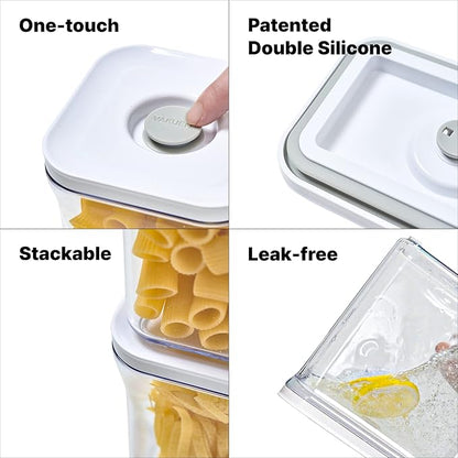VAKUEN Premium Airtight Food Storage Containers, Square-S 3PC-SET, Smart One-Click Seal Lid, No Hinges, 100% Leak Proof, BPA-FREE, Dishwasher, Freezer & Microwave Safe