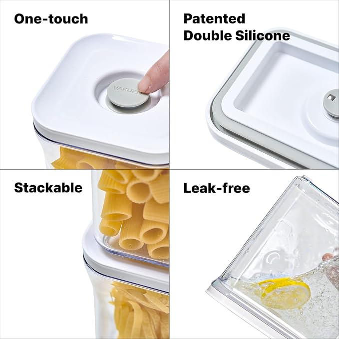 VAKUEN Premium Airtight Food Storage Containers, 3.28qt 1 Piece, Smart One-Click Seal Lid, No Hinges, Patented Double Silicone Lining, 100% Leak Proof, BPA-FREE, Dishwasher, Microwave Safe