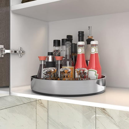 VAEHOLD Lazy Susan Turntable Spice Rack Organizer for Kitchen Cabinet, Storage Tray for Fruit, Snacks, Salad - Organizer for Cupboard, Pantry, Bathroom, Table, Cosmetic (Silver, 7 1/2‘’)