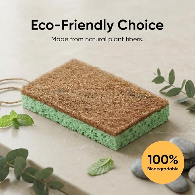 Superio Non-Scratch Cellulose Sponge Scrub Heavy Duty Kitchen Sponges Scrubbers with Scouring Pad (24)