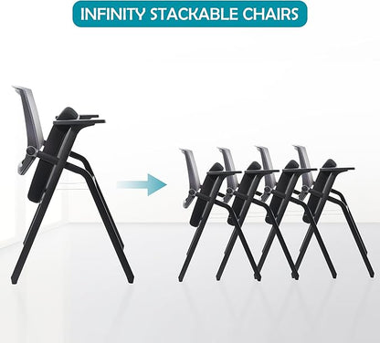 Conference Room Chairs, Folding Office Desk Chair with Lumbar Support and Sliding Armrest, Stackable Office Guest Chairs & Reception Chairs 20 Pack with Wheels