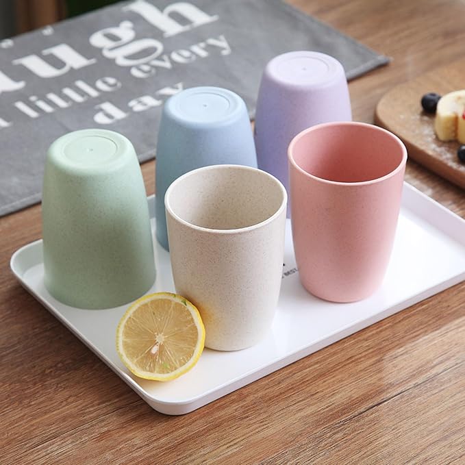 4Pcs Wheat Straw Cups, Unbreakable Drinking Cup, Reusable Cups Dishwasher Safe for Kitchen Party Camping, Color Pink