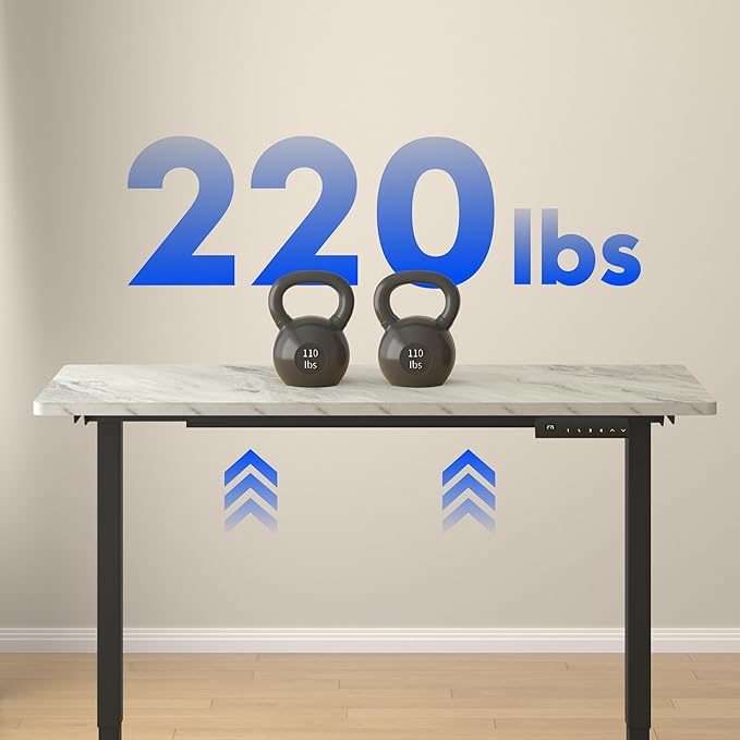 FLEXISPOT E3 Dual Motor Electric Standing Desk 48 x 30 Sit Stand Up Desk, Holds 220 lbs, Adjustable Height w/ Memory Presets, One-Piece Marble Grey Desktop & Black Frame, Ships in 2 Boxes