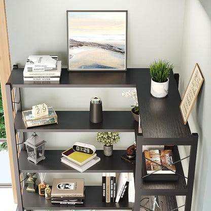 Jartoil Corner Bookshelves and Bookcases Industrial Corner Etagere Bookcase L Shaped Shelf 6 Tiers with Metal Frame for Living Room Home Office