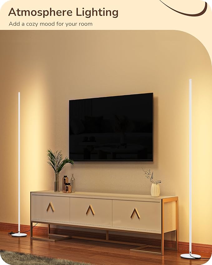 EDISHINE LED Corner Floor Lamp, Minimalist Dimmable Light with Remote, 57.5 Inches Tall Floor Lamps for Living Room, Bedroom, Home Office, 7 Color Temperature 2700-6000K (White)