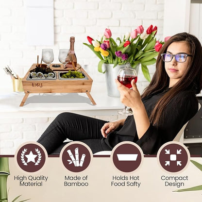 Couch Console - Caddy with Cup Holder and Food Trays for Eating on Couch