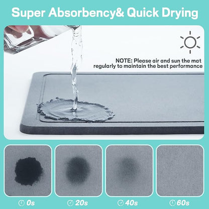 VABNEER Dish Drying Rack with Stone Drying Mat, Quick-Drying/Stainless/Super Sturdy/Space-Saving, Dish Strainers for Kitchen Counter, Escurridor de Trastes para Cocina (Black)
