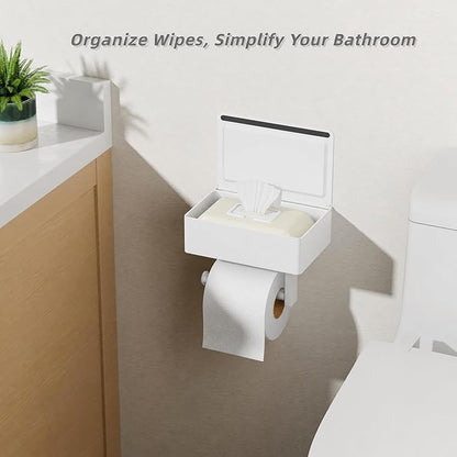FORIOUS Toilet Paper Holder with Shelf, Sanitary Napkin Receptacle Tampon Holder, Wall Mount Toilet Paper Holder with Storage, Flushable Wipes Dispenser Fits for Bathroom Commercial(1, White)