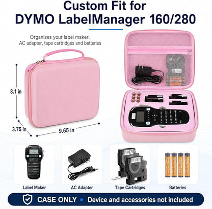 Case Compatible with DYMO Label Maker LabelManager 160/280 Portable Label Maker, Label Printer Storage Organizer for AC Adapter, Tape Cartirdges and More Accessories(Box Only) (Pink)