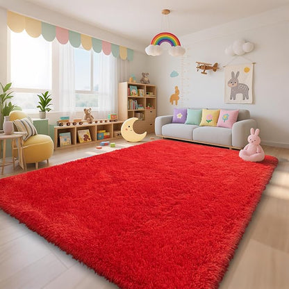 Red Shag Area Rugs for Bedroom Living Room,Ultra Soft Fluffy Christmas Area Rugs 4X6 for Dorm,Indoor Carpet Plush Rugs for Living Room Home Decor,Red