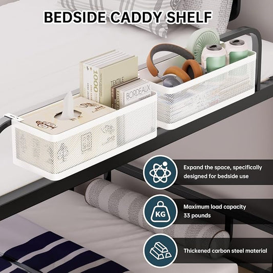 Bedside Caddy Shelf for Bunk Bed & Dorm, Adjustable Bunk Bed Caddy Holder for Top Bunk, Rails, Cribs, Bedside Shelf Organizer for Phone/Books/Drinks (Black, L(L11in*W4.9in*H3.93in))