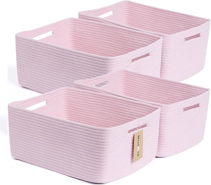 MiniArk Large Storage Baskets for Organizing, Closet Shelf Baskets for Clothes Blanket Towels, Baby Nursery, Toy Bins Box, Woven Rope Baskets, 17 x 13 x 7.5”, 4 Packs Light Pink
