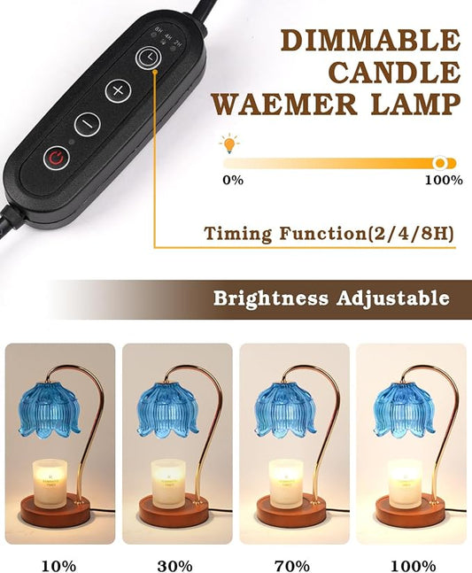 Funistree Flower Candle Warmer Lamp with Timer, Dimmable Candle Lamp Warmer, Christmas Birthday Gifts for Women Mom Her, Housewarming Home Decor, Lotus Wax Warmer for Yankee Candles - Blue Lily