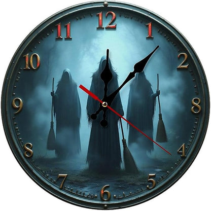 Wall Clock, Spooky Theme Non Ticking Wall Clocks Battery Operated, Teal Wooden Wall Clocks for Living Room, Bedroom, Study Room Decorative 10 Inch