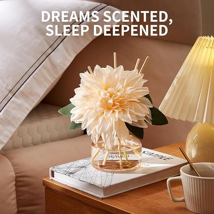 Saussavita Reed Diffuser Set for Home, 7.1 fl oz / 210 ml - Tangerine Scent Diffuser with Sticks Home Fragrance Flower Reed Diffuser with Plastic Flowers for Bathroom Shelf Décor