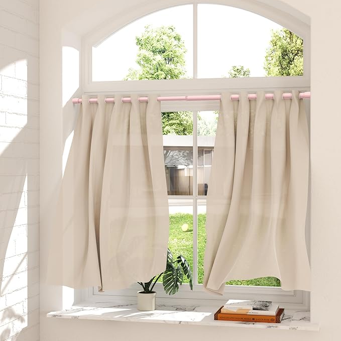 AIZESI Spring Tension Rods Adjustable Tension Curtain Rod Small Tension Rod No Drilling Expandable Spring Loaded Curtain Tension Rod（Pink,26" to 39"-3Pcs)