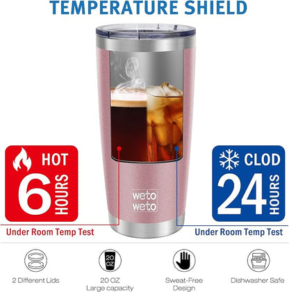 WETOWETO 20oz Tumbler, Stainless Steel Vacuum Insulated Coffee Travel Mug, Double Wall Powder Coated Insulated Coffee Mug Travel Mug with Lid Thermal Cup for Outdoor, Rose Gold, 6 Pack