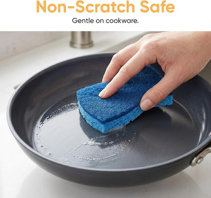 Superio Non-Scratch Cellulose Sponge Scrub (12-Pack) Heavy Duty Kitchen Sponges Scrubbers with Scouring Pad (Blue)